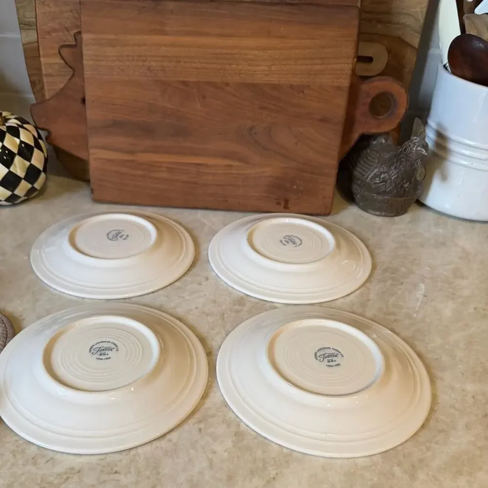 Vintage Fiesta White Plates with Blue Christmas Tree Design 1998- Set of 4